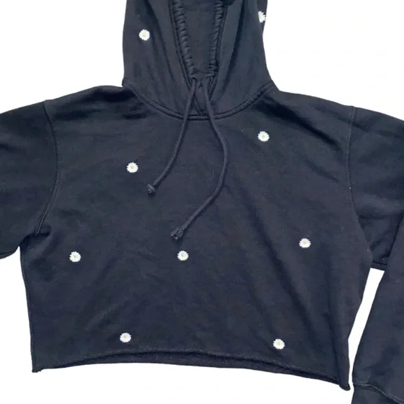HOLLISTER Daisy Cropped Pullover Hoodie Sweatshirt in Dark Gray/Black Size S - Picture 5 of 8